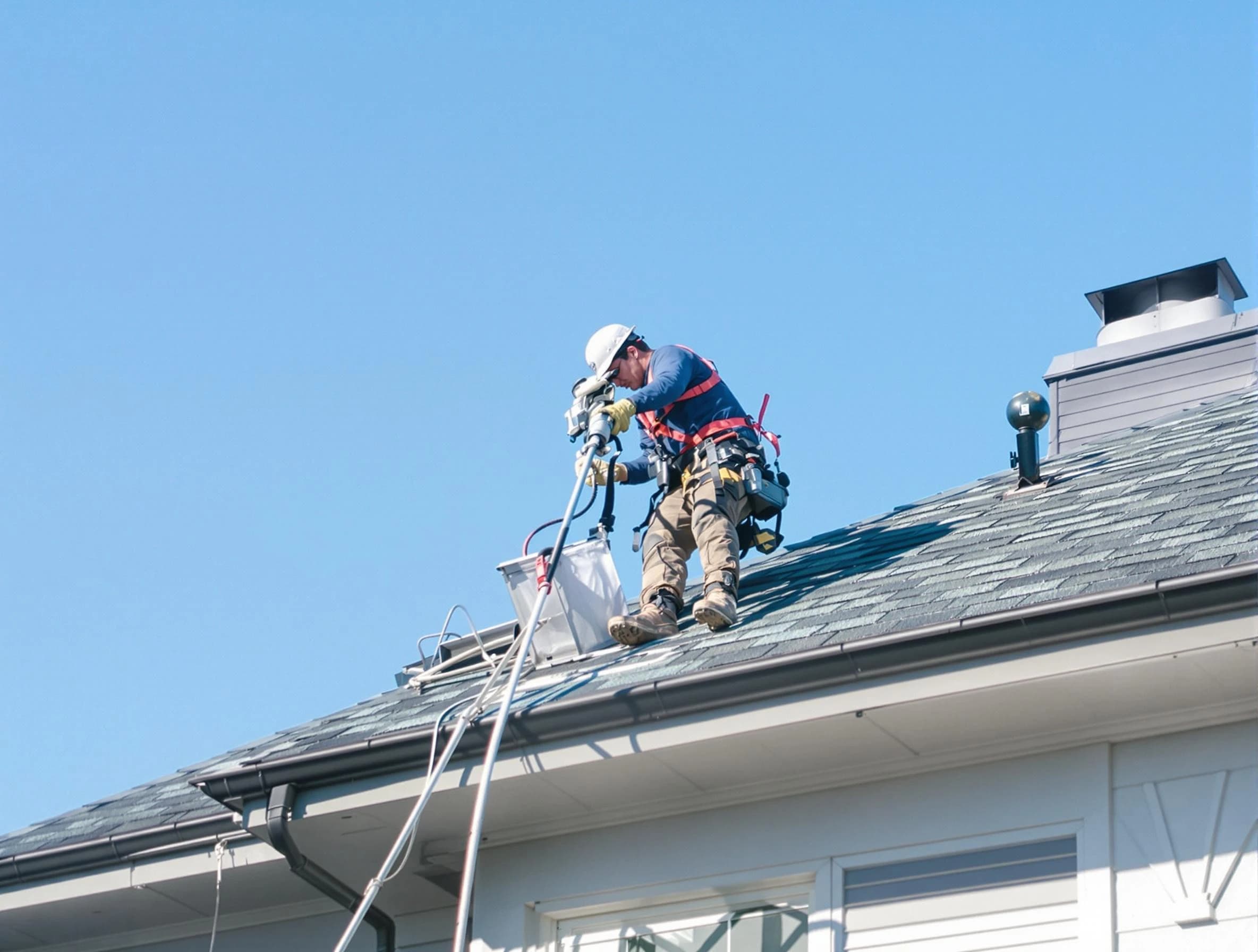 Loveland Dryer Vent Cleaning certified technician cleaning a roof-mounted dryer vent system in Loveland