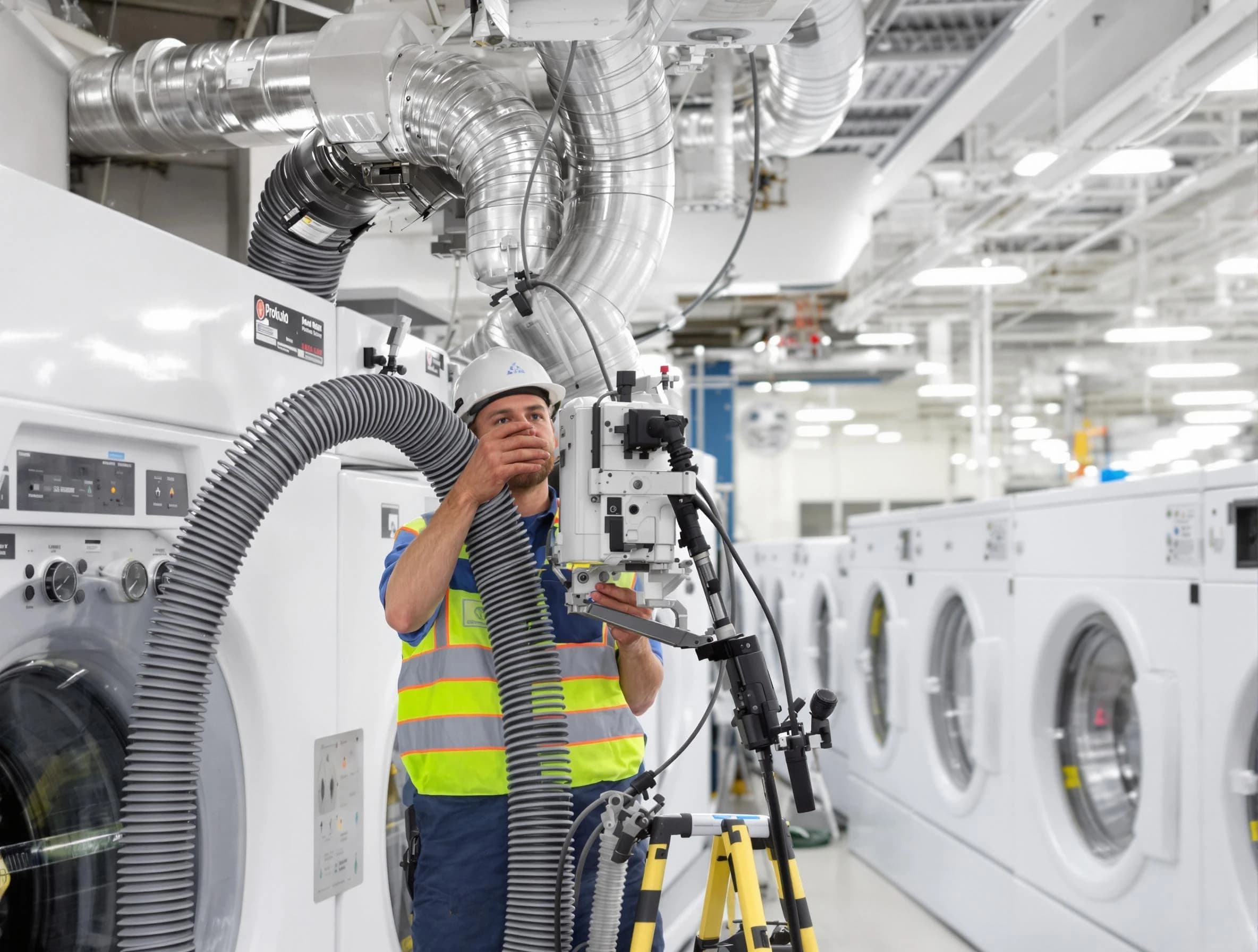 Loveland Dryer Vent Cleaning team performing commercial-grade dryer vent cleaning at a business facility in Loveland