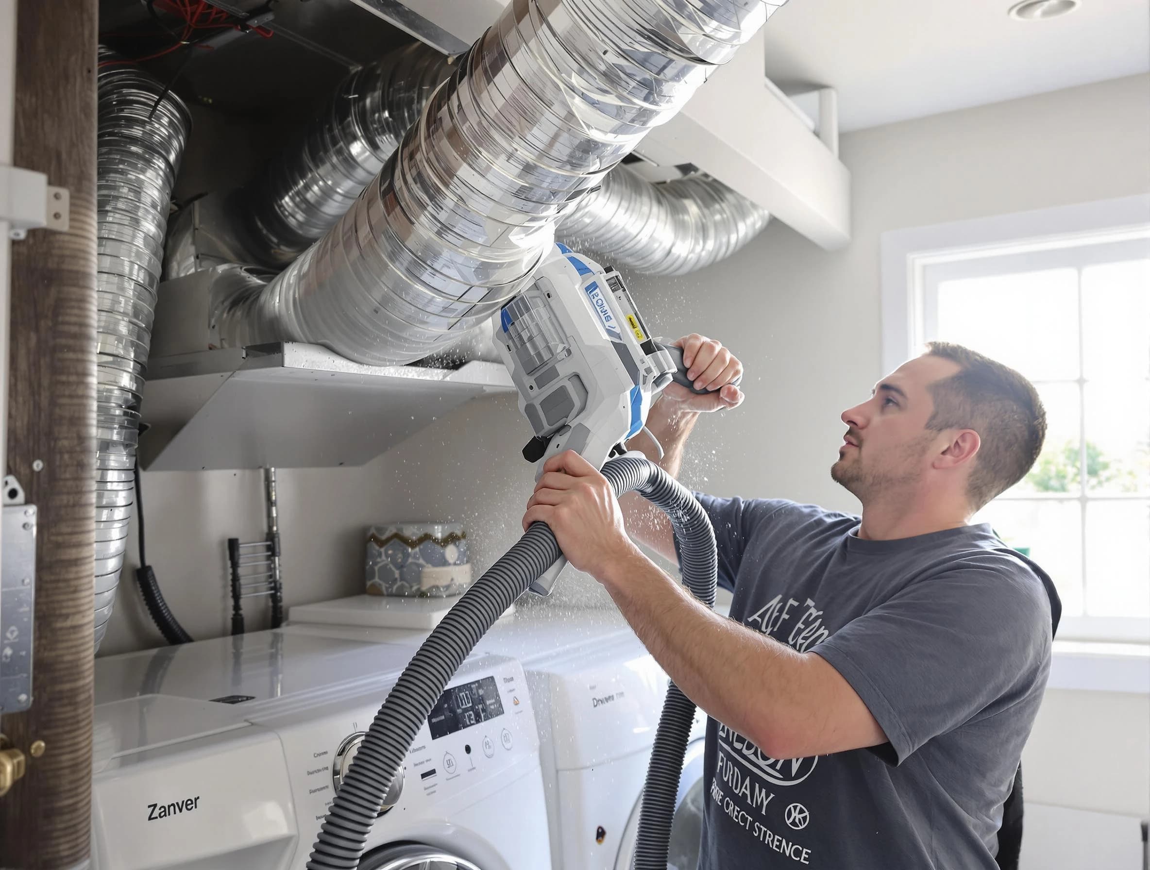 Loveland Dryer Vent Cleaning specialist cleaning deep within a dryer vent duct system in Loveland