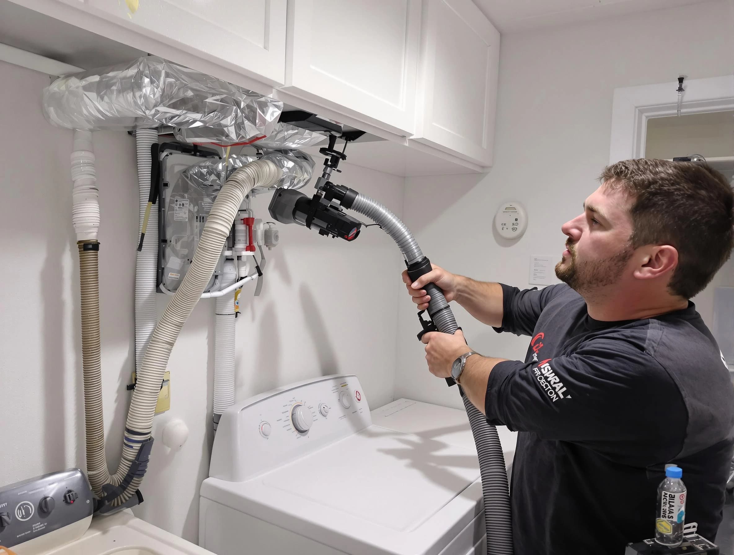 Loveland Dryer Vent Cleaning certified technician performing safety-focused gas dryer vent cleaning in Loveland
