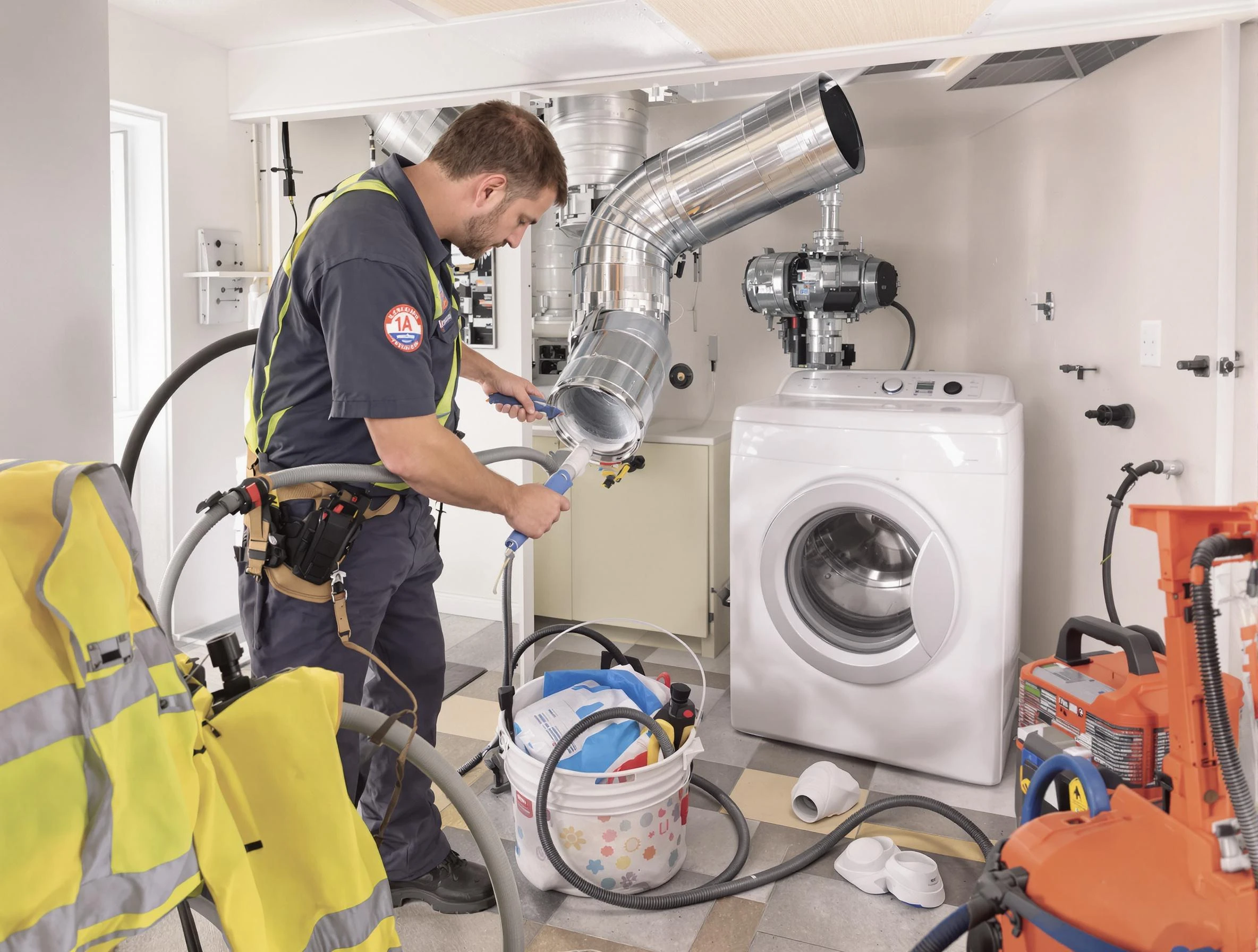 Loveland Dryer Vent Cleaning technician using specialized equipment to clear severe dryer vent blockage in Loveland